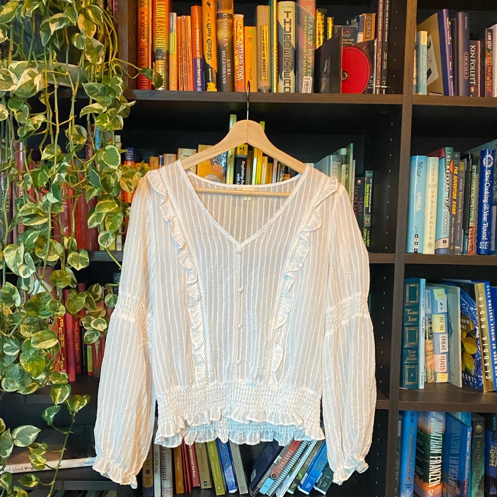 White Longsleeve V- neck blouse